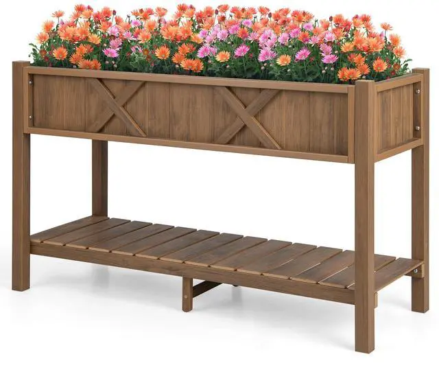 Main image of SlickBlue Poly Wood Elevated Planter Box with Legs Storage Shelf Drainage Holes