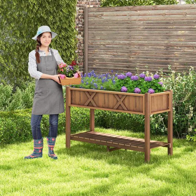 Alt view image 2 of 7 - SlickBlue Poly Wood Elevated Planter Box with Legs Storage Shelf Drainage Holes