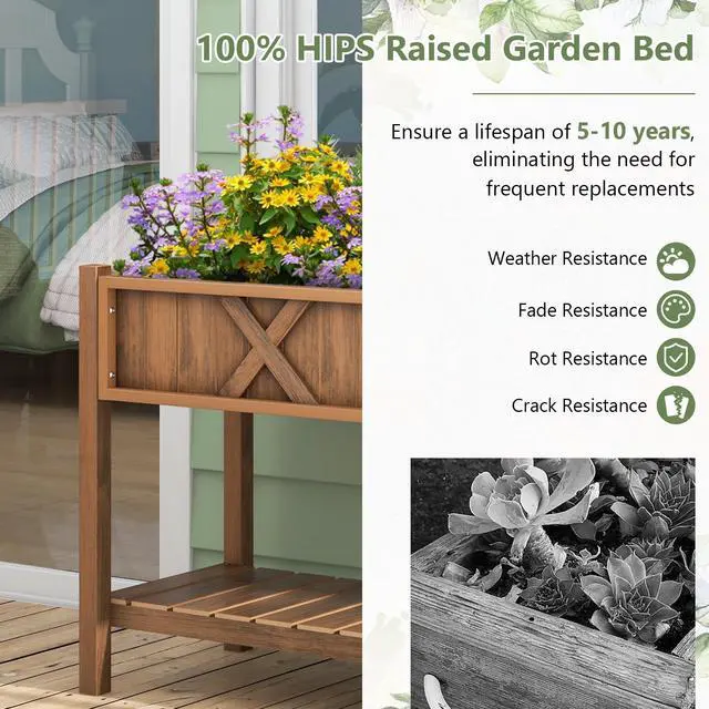 Alt view image 7 of 7 - SlickBlue Poly Wood Elevated Planter Box with Legs Storage Shelf Drainage Holes
