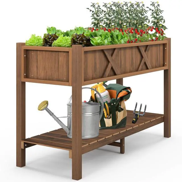 Alt view image 4 of 7 - SlickBlue Poly Wood Elevated Planter Box with Legs Storage Shelf Drainage Holes