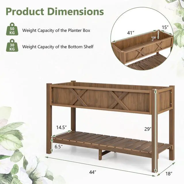 Alt view image 5 of 7 - SlickBlue Poly Wood Elevated Planter Box with Legs Storage Shelf Drainage Holes