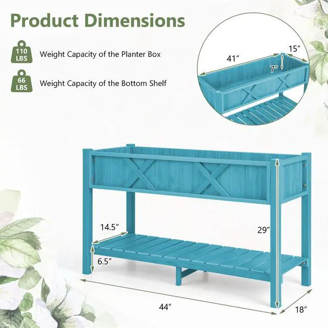 Alt view image 5 of 7 - SlickBlue Poly Wood Elevated Planter Box with Legs Storage Shelf Drainage Holes