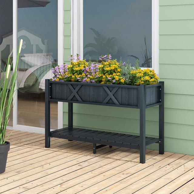 Alt view image 3 of 7 - SlickBlue Poly Wood Elevated Planter Box with Legs Storage Shelf Drainage Holes