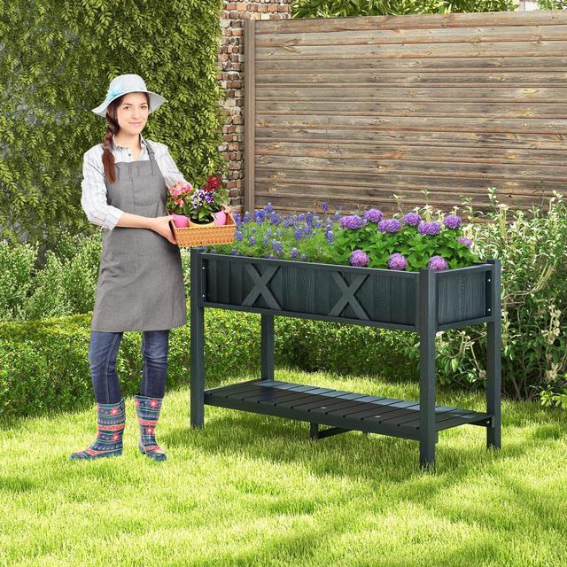 Alt view image 2 of 7 - SlickBlue Poly Wood Elevated Planter Box with Legs Storage Shelf Drainage Holes