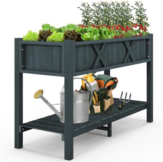 Alt view image 4 of 7 - SlickBlue Poly Wood Elevated Planter Box with Legs Storage Shelf Drainage Holes