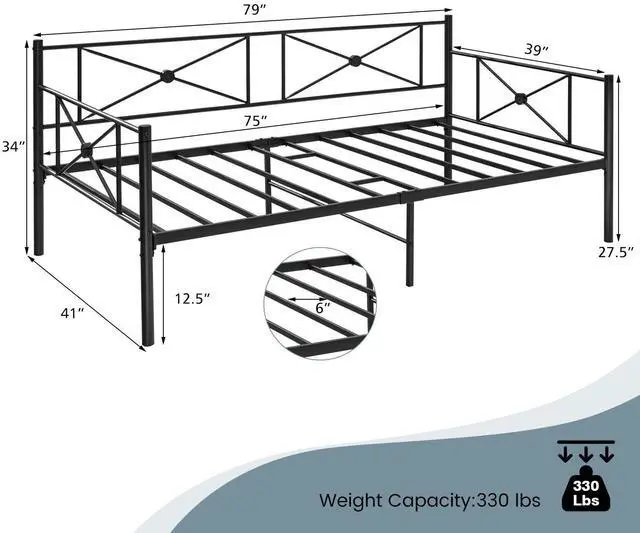 Alt view image 5 of 7 - SlickBlue Metal Daybed Frame Twin Size with Slats-Black