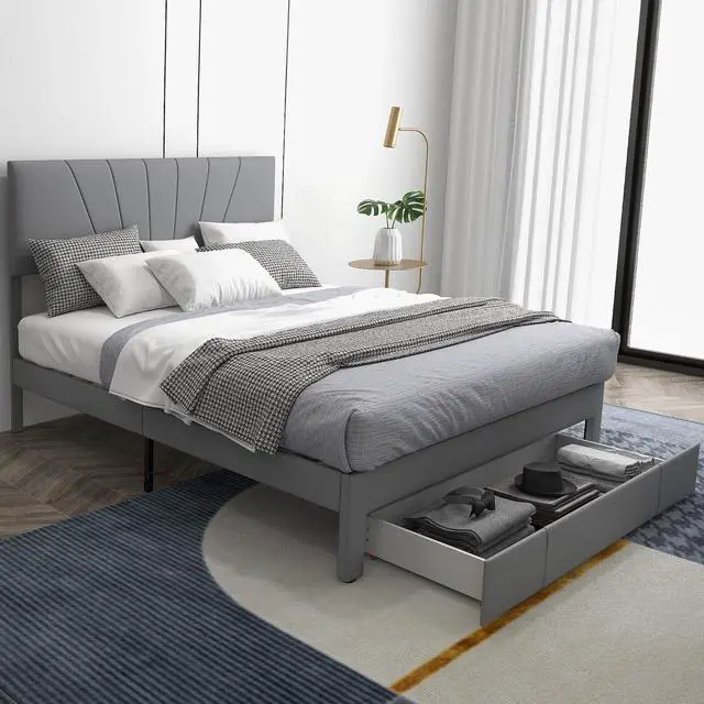 Alt view image 6 of 7 - SlickBlue Upholstered Bed Frame with Drawer and Adjustable Headboard-Queen Size
