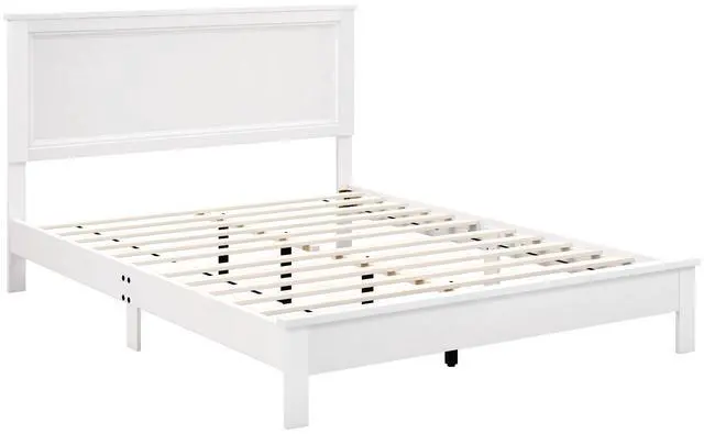 Main image of SlickBlue Queen Size Bed Frame Platform Slat High Headboard Bedroom with Rubber Wood Leg-White