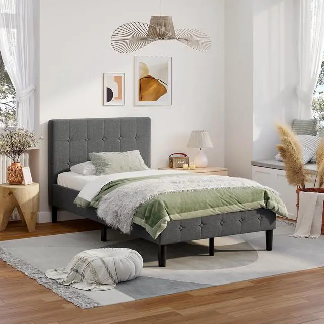 Alt view image 3 of 7 - SlickBlue Platform Bed with Button Tufted Headboard