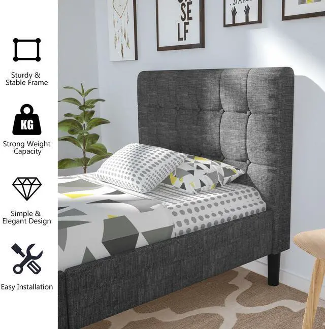 Alt view image 4 of 7 - SlickBlue Platform Bed with Button Tufted Headboard