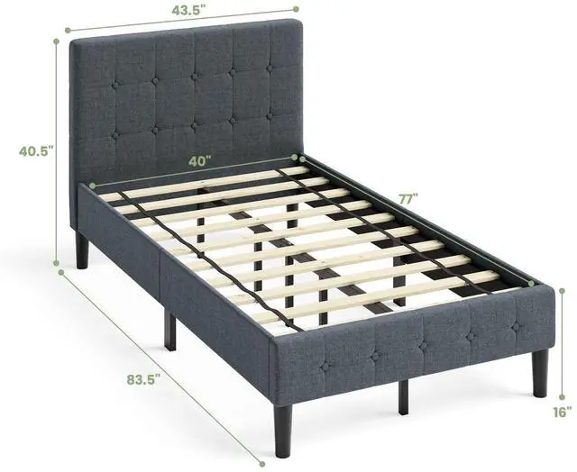 Alt view image 5 of 7 - SlickBlue Platform Bed with Button Tufted Headboard