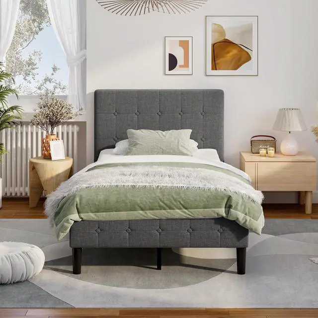 Alt view image 7 of 7 - SlickBlue Platform Bed with Button Tufted Headboard