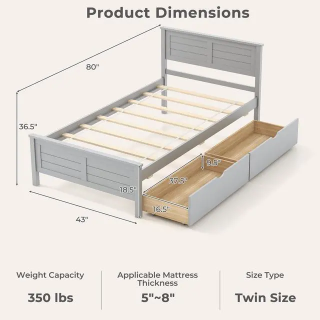 Alt view image 4 of 7 - SlickBlue Twin Size Bed Frame with Storage Drawers