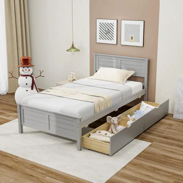 Alt view image 3 of 7 - SlickBlue Twin Size Bed Frame with Storage Drawers