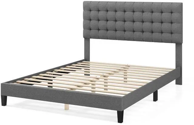 Main image of SlickBlue Queen Size Upholstered Platform Bed with Square Stitched Headboard