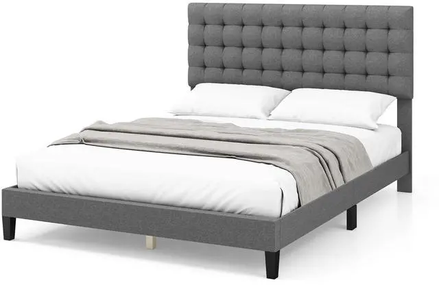 Alt view image 4 of 7 - SlickBlue Queen Size Upholstered Platform Bed with Square Stitched Headboard