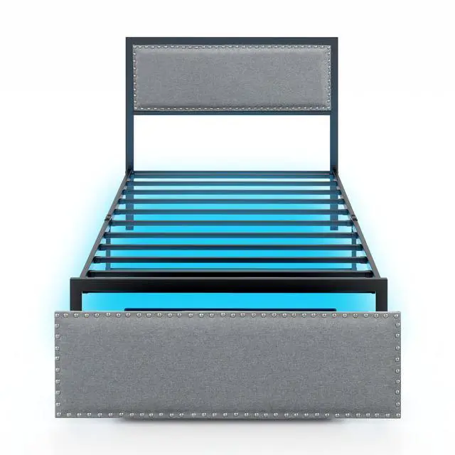 Main image of SlickBlue Bed Frame with LED Lights Drawer and Metal Slats-Twin Size