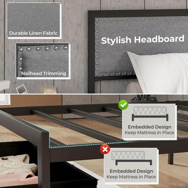 Alt view image 7 of 7 - SlickBlue Bed Frame with LED Lights Drawer and Metal Slats-Twin Size