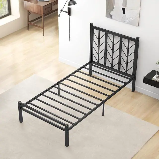 Alt view image 2 of 7 - SlickBlue Twin Size Platform Bed with Headboard and Metal Frame-Twin Size