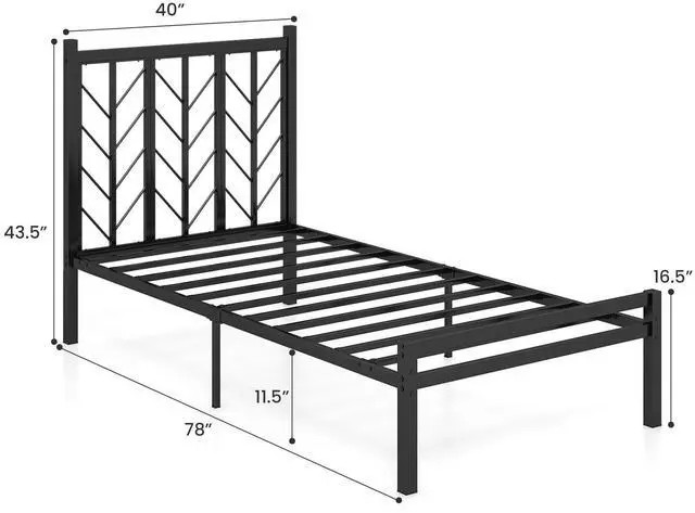 Alt view image 4 of 7 - SlickBlue Twin Size Platform Bed with Headboard and Metal Frame-Twin Size