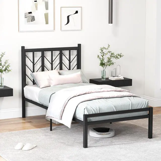 Alt view image 3 of 7 - SlickBlue Twin Size Platform Bed with Headboard and Metal Frame-Twin Size