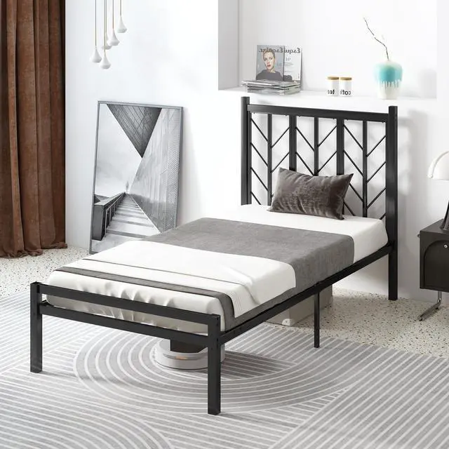 Alt view image 5 of 7 - SlickBlue Twin Size Platform Bed with Headboard and Metal Frame-Twin Size