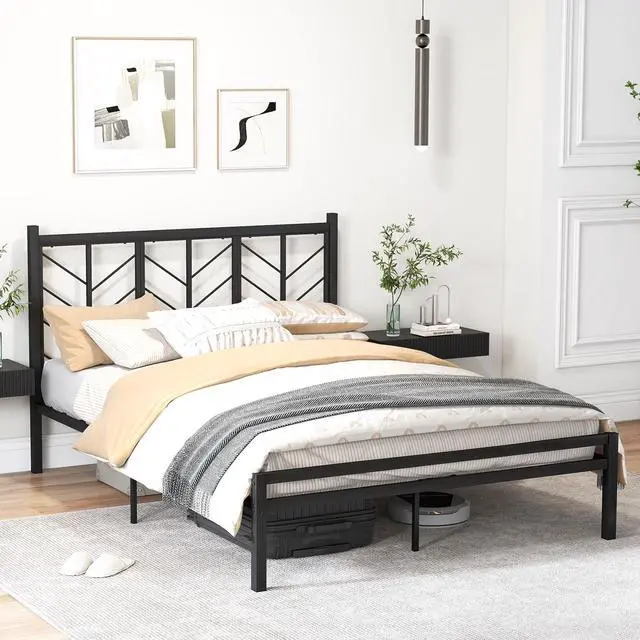 Alt view image 3 of 7 - SlickBlue Queen Size Platform Bed with Headboard and Metal Frame-Queen Size
