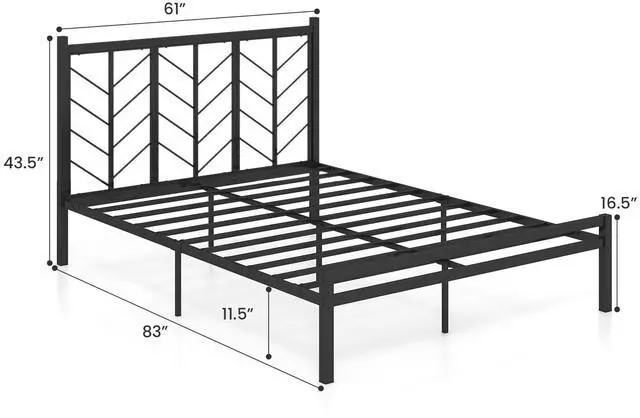 Alt view image 4 of 7 - SlickBlue Queen Size Platform Bed with Headboard and Metal Frame-Queen Size