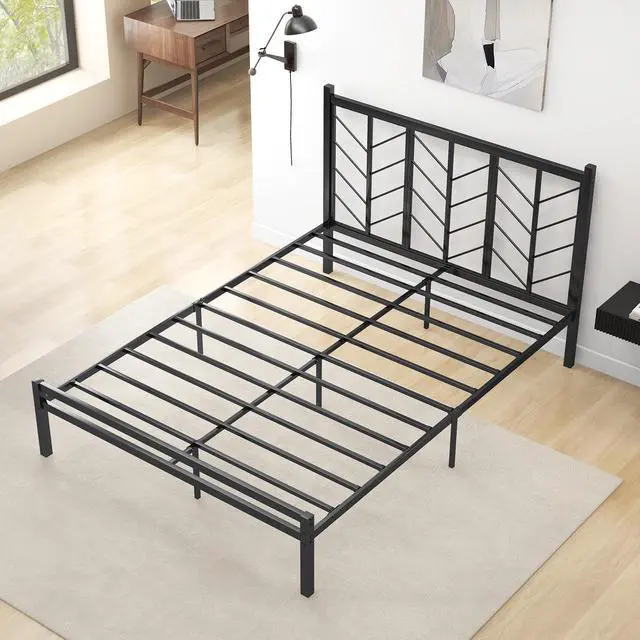 Alt view image 2 of 7 - SlickBlue Queen Size Platform Bed with Headboard and Metal Frame-Queen Size