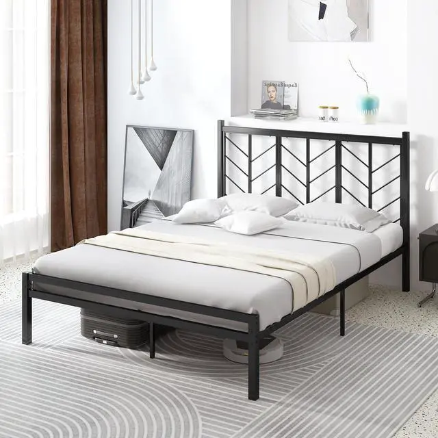 Alt view image 6 of 7 - SlickBlue Queen Size Platform Bed with Headboard and Metal Frame-Queen Size