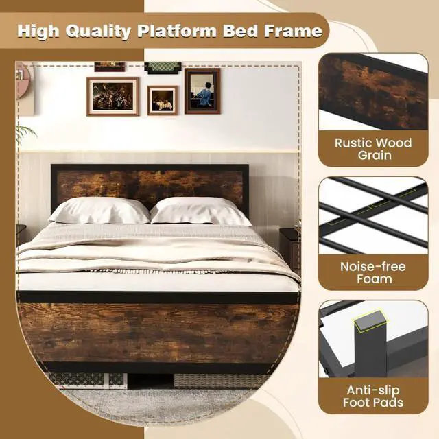 Alt view image 5 of 7 - SlickBlue Metal Bed Frame with Headboard and Footboard-Queen Size