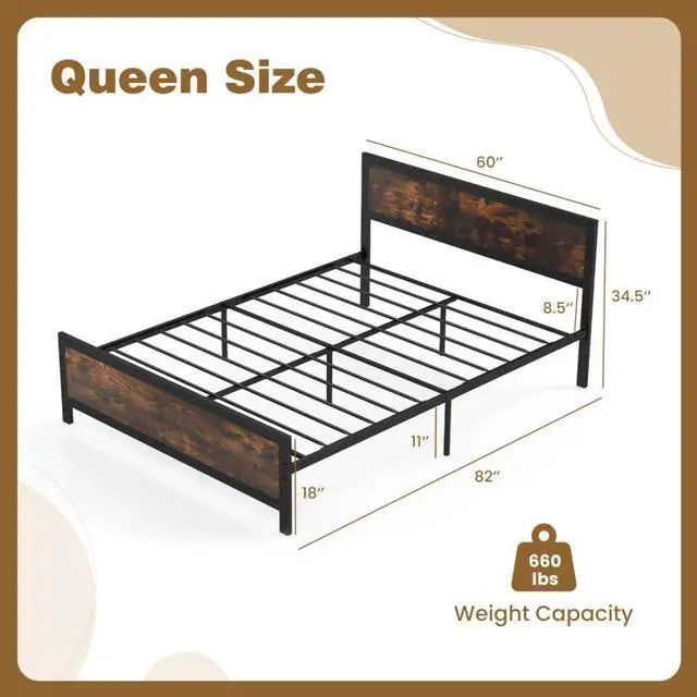 Alt view image 4 of 7 - SlickBlue Metal Bed Frame with Headboard and Footboard-Queen Size