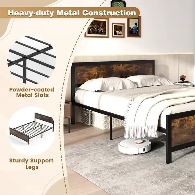 Alt view image 6 of 7 - SlickBlue Metal Bed Frame with Headboard and Footboard-Queen Size