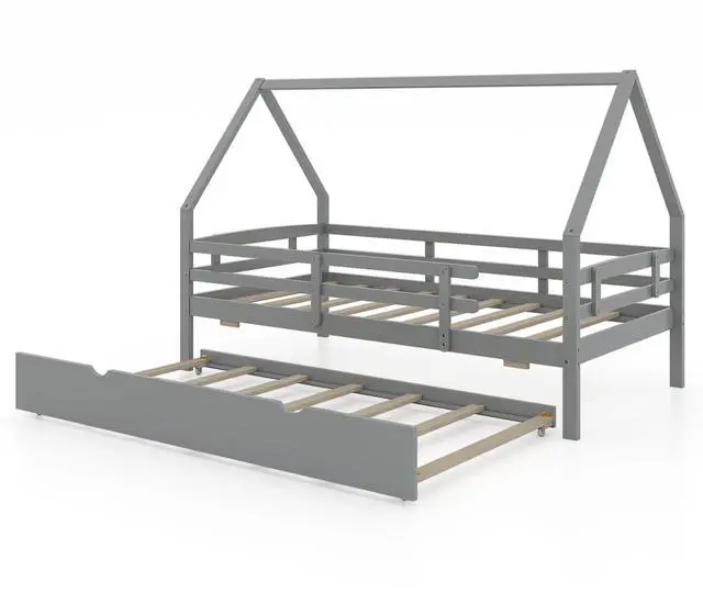 Main image of SlickBlue Twin House Bed with Trundle and Fence Rail