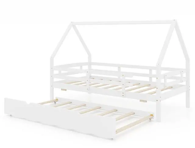 Main image of SlickBlue Twin House Bed with Trundle and Fence Rail
