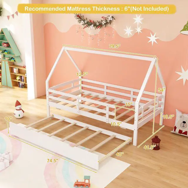 Alt view image 4 of 7 - SlickBlue Twin House Bed with Trundle and Fence Rail