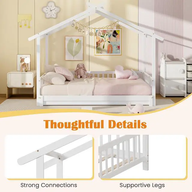 Alt view image 7 of 7 - SlickBlue Extendable House Bed Twin to King Daybed with Roof and Fence Rails