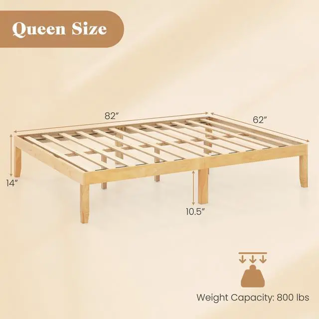 Alt view image 4 of 7 - SlickBlue Queen Size Wood Bed Frame with Wooden Slats Support and Rubber Wood Legs