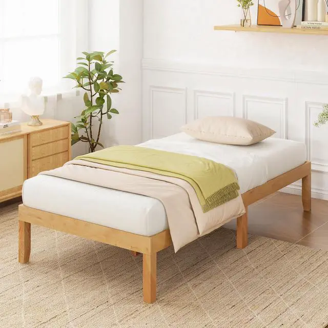 Alt view image 2 of 7 - SlickBlue 14 Inch Twin Wood Platform Bed Frame with Wooden Slats Support