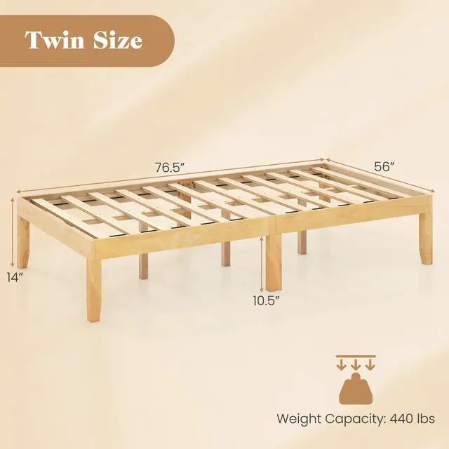 Alt view image 4 of 7 - SlickBlue 14 Inch Twin Wood Platform Bed Frame with Wooden Slats Support