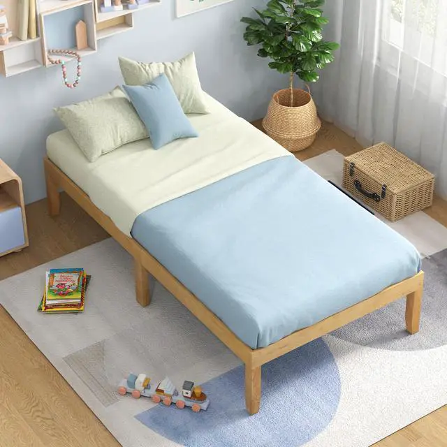 Alt view image 3 of 7 - SlickBlue 14 Inch Twin Wood Platform Bed Frame with Wooden Slats Support