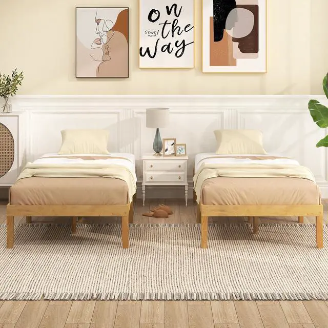 Alt view image 5 of 7 - SlickBlue 14 Inch Twin Wood Platform Bed Frame with Wooden Slats Support