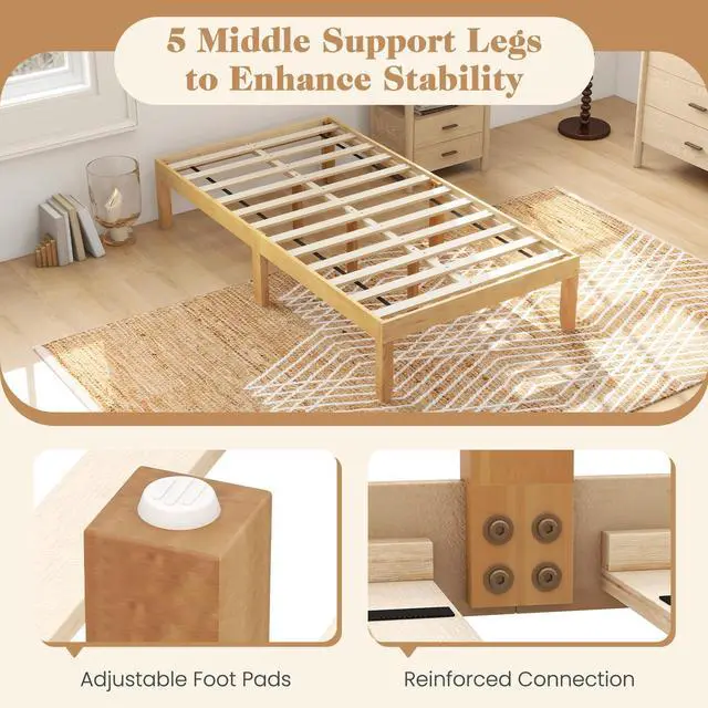Alt view image 7 of 7 - SlickBlue 14 Inch Twin Wood Platform Bed Frame with Wooden Slats Support