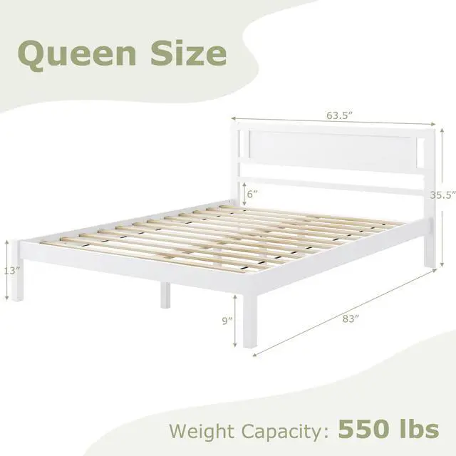Alt view image 5 of 7 - SlickBlue Wood Bed Frame with Headboard and Wooden Slats Support-Queen