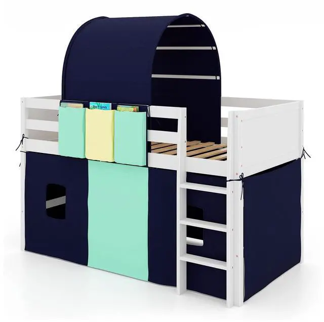 Main image of SlickBlue Twin Size Loft Bed Playhouse Bed Frame with Tower Tent and 3 Storage Pockets