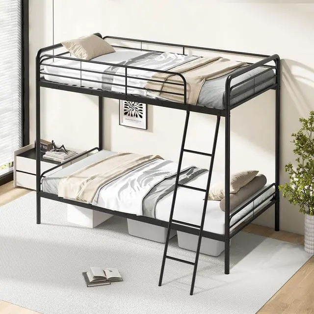 Alt view image 3 of 7 - SlickBlue Heavy Duty Metal Bunk Bed with Ladder and Safety Guardrails-Black