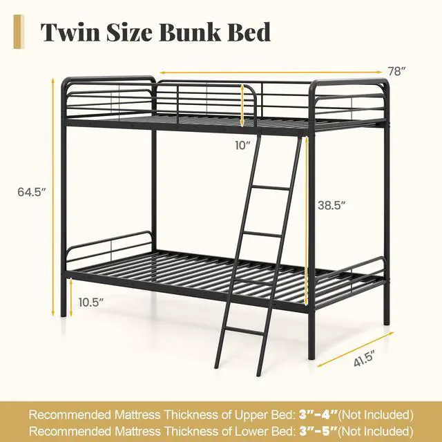 Alt view image 4 of 7 - SlickBlue Heavy Duty Metal Bunk Bed with Ladder and Safety Guardrails-Black
