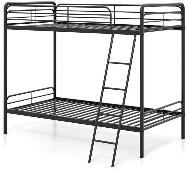 Main image of SlickBlue Heavy Duty Metal Bunk Bed with Ladder and Safety Guardrails-Black