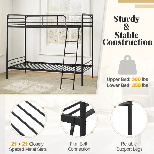 Alt view image 7 of 7 - SlickBlue Heavy Duty Metal Bunk Bed with Ladder and Safety Guardrails-Black
