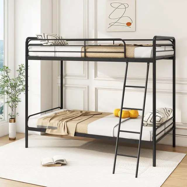 Alt view image 2 of 7 - SlickBlue Heavy Duty Metal Bunk Bed with Ladder and Safety Guardrails-Black